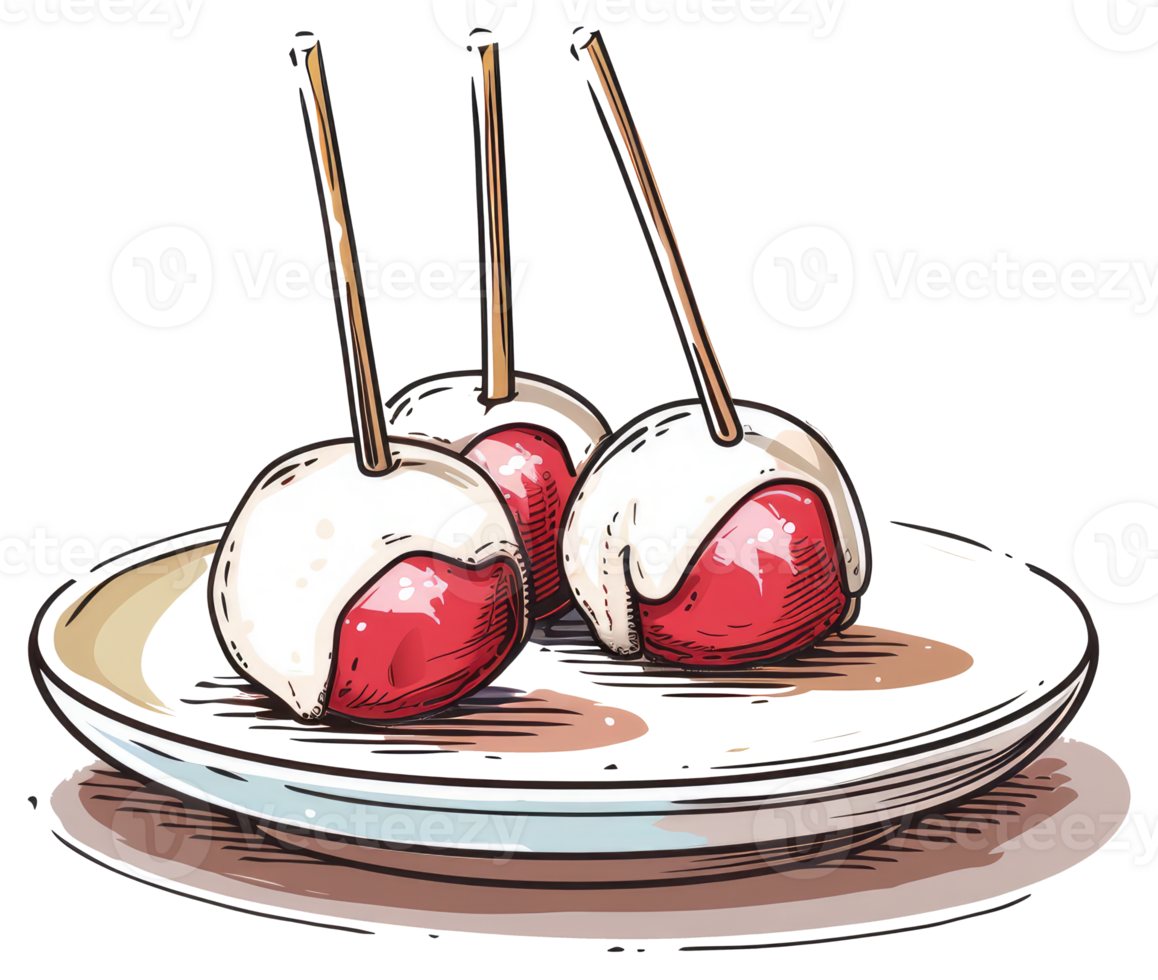 Three candy apples sitting on a decorative white plate png