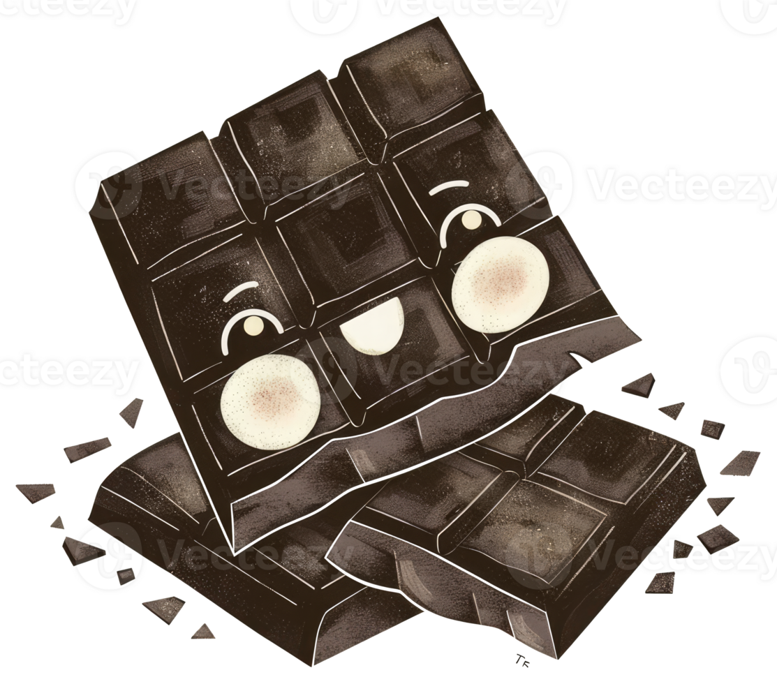 Animated chocolate bar pieces showing happy faces with expressive features png