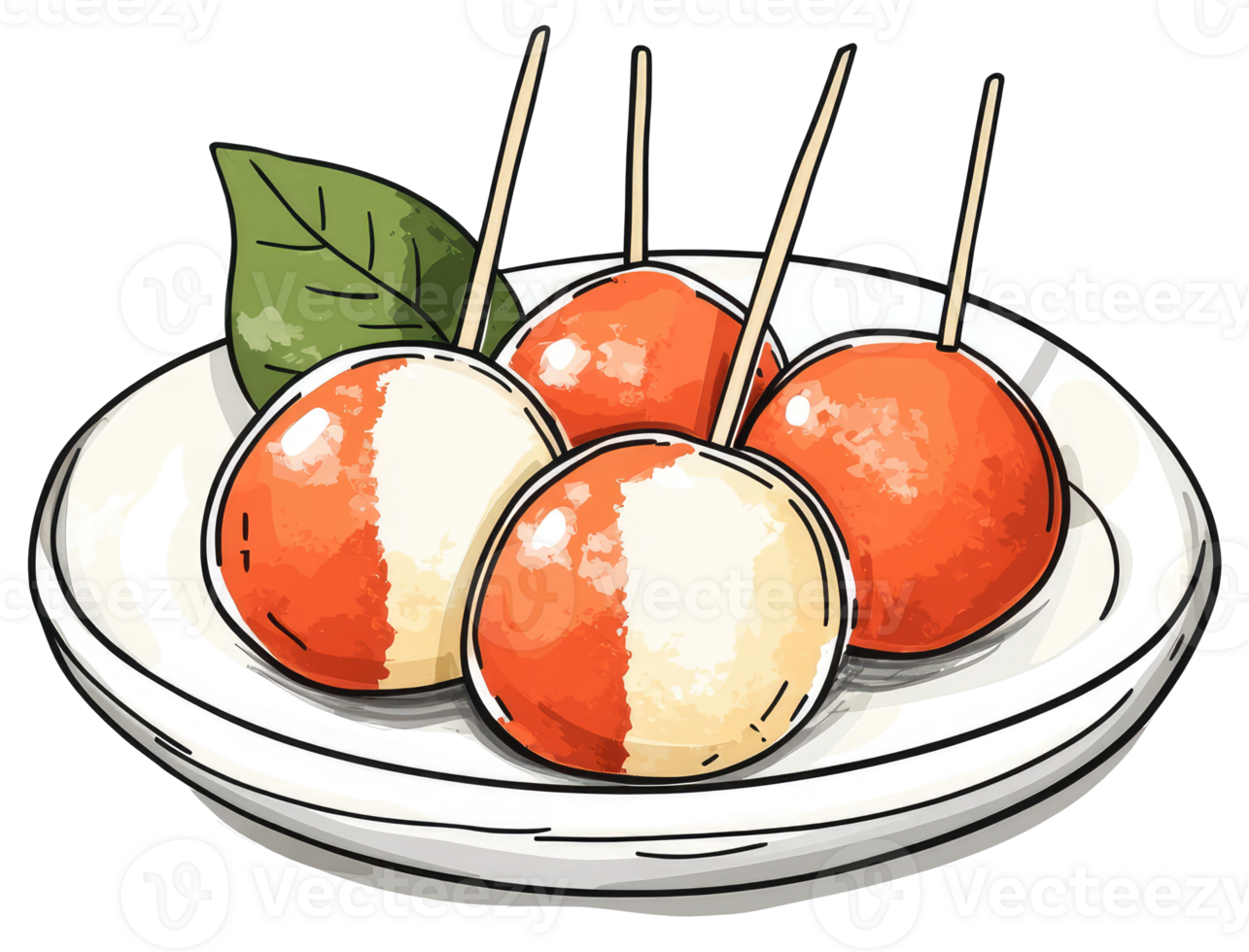 A colorful illustration of skewered food on a white plate png