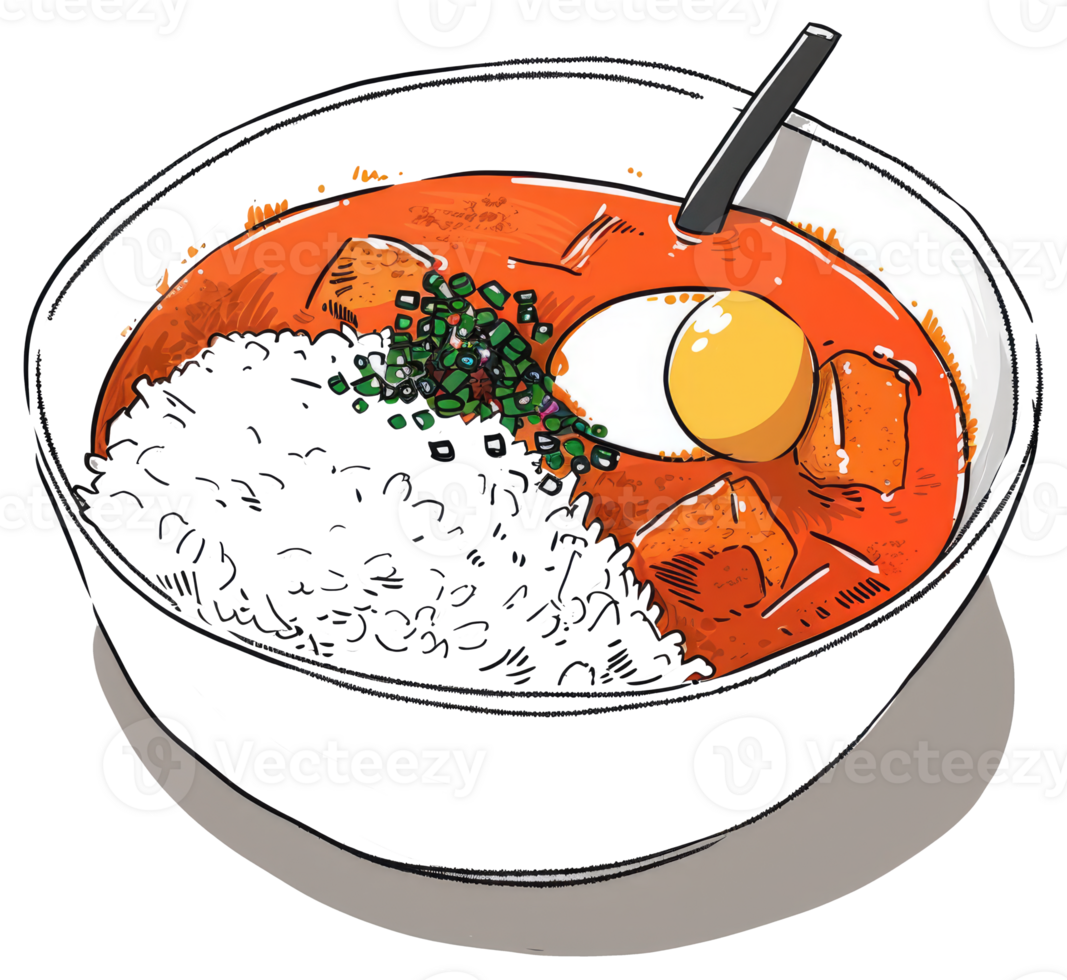 An appetizing illustration depicting rice and curry in a bowl png