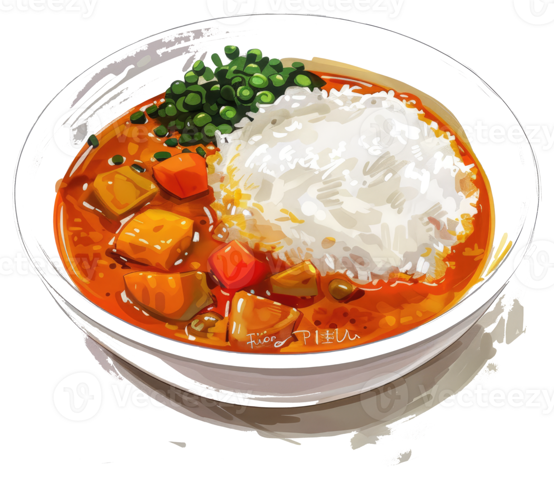 Illustration depicts a bowl of food with rice and stew png
