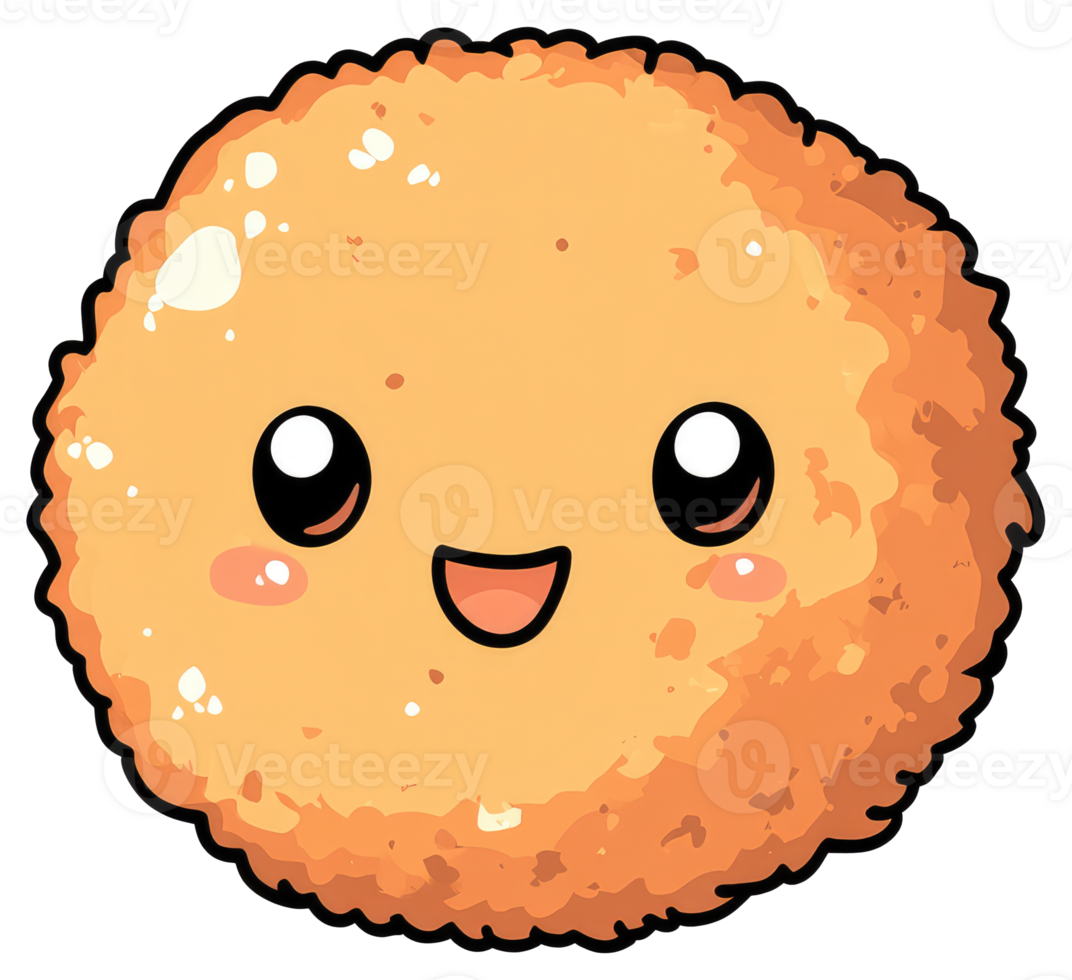 A cute cartoon character depicting a fried and round food item png