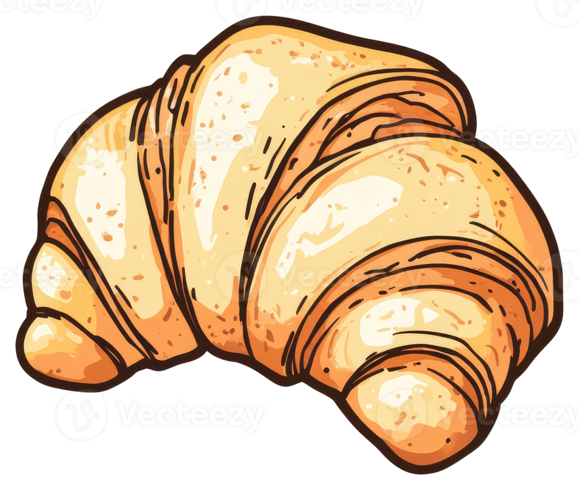 Delicious illustration of a golden and flaky baked croissant pastry png