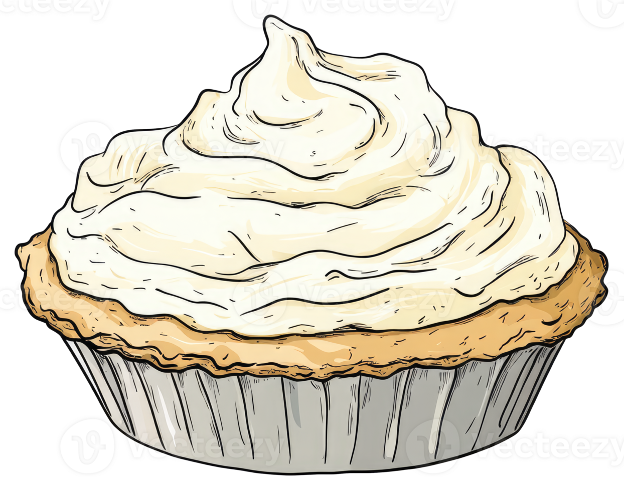 A delicious pie with sweet creamy frosting in a paper cup png