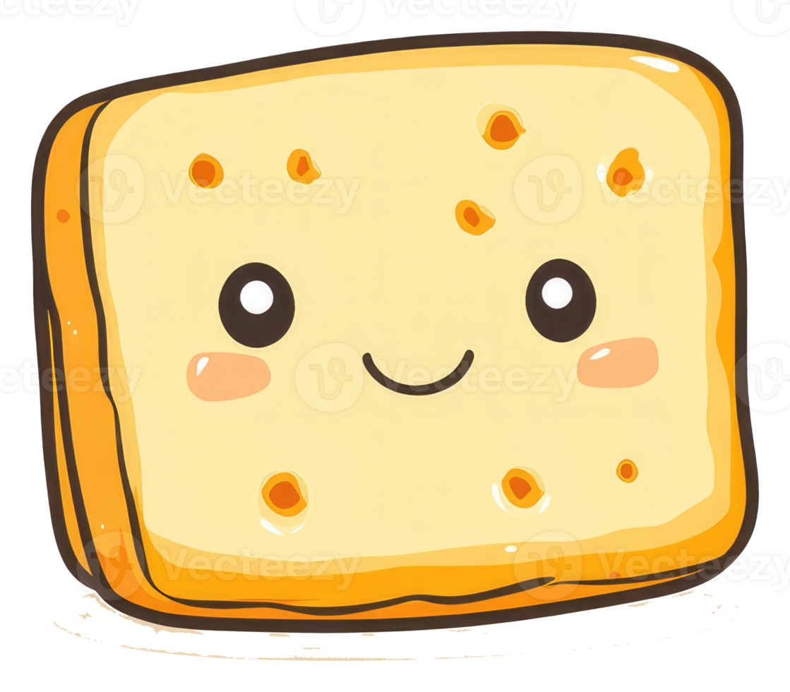 A cheerful rectangular slice of toasted bread with smiling face png