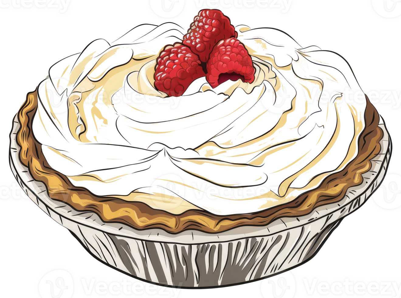 A Delicious Dessert Pie Topped With Red Raspberries And Cream png
