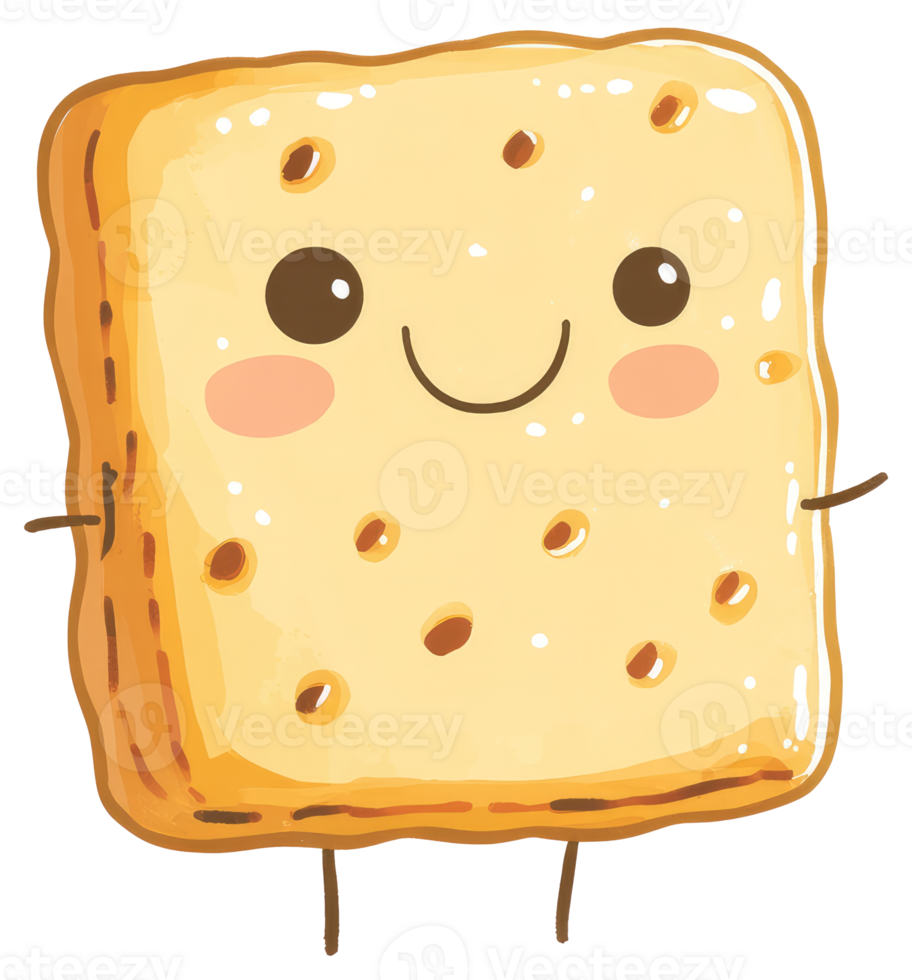 A smiling cartoon cracker with facial features and limbs png