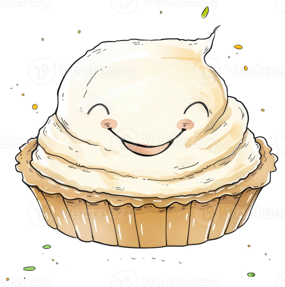 A smiling animated tart is depicted with frosting on top png