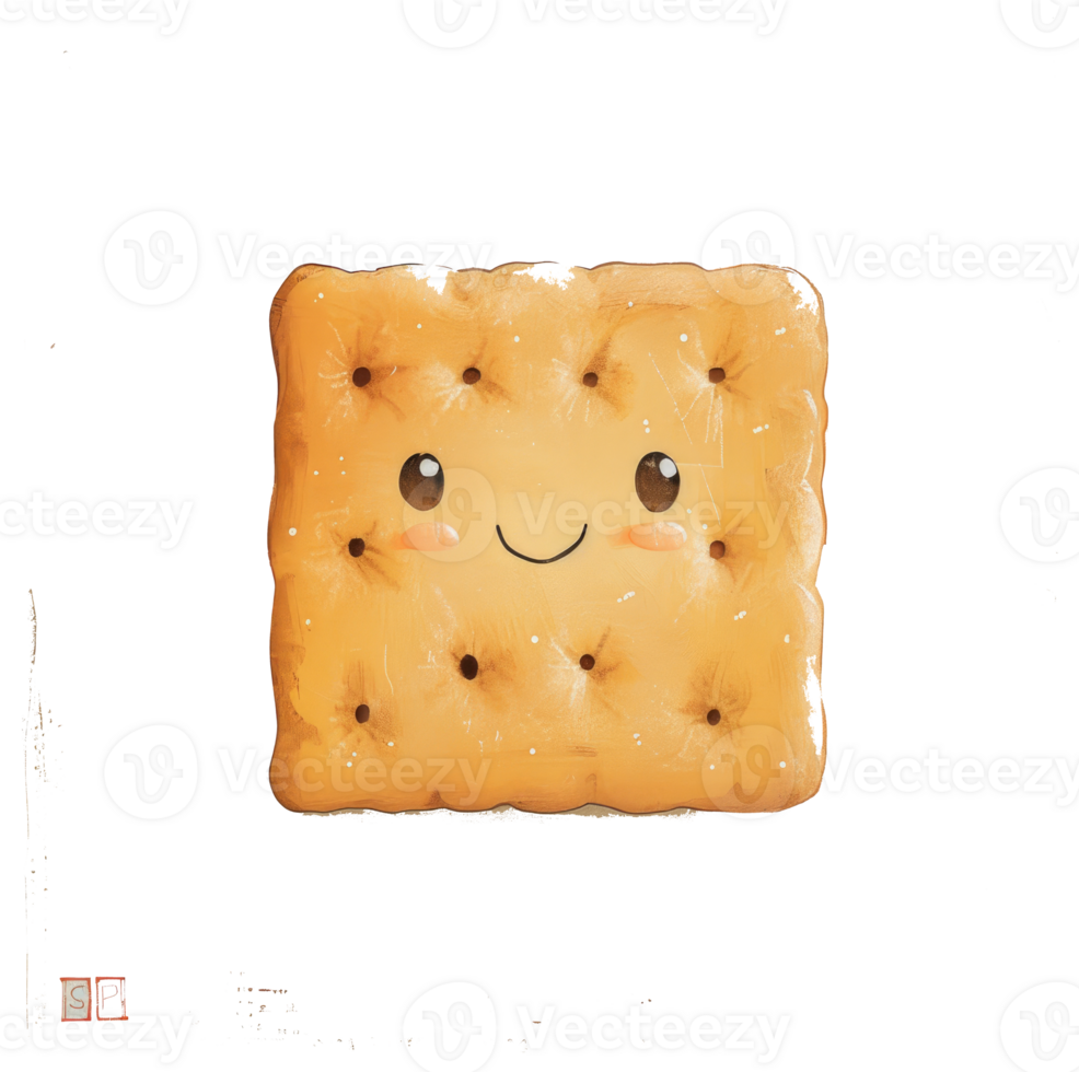 A smiling cracker illustration with cute eyes and a happy expression png