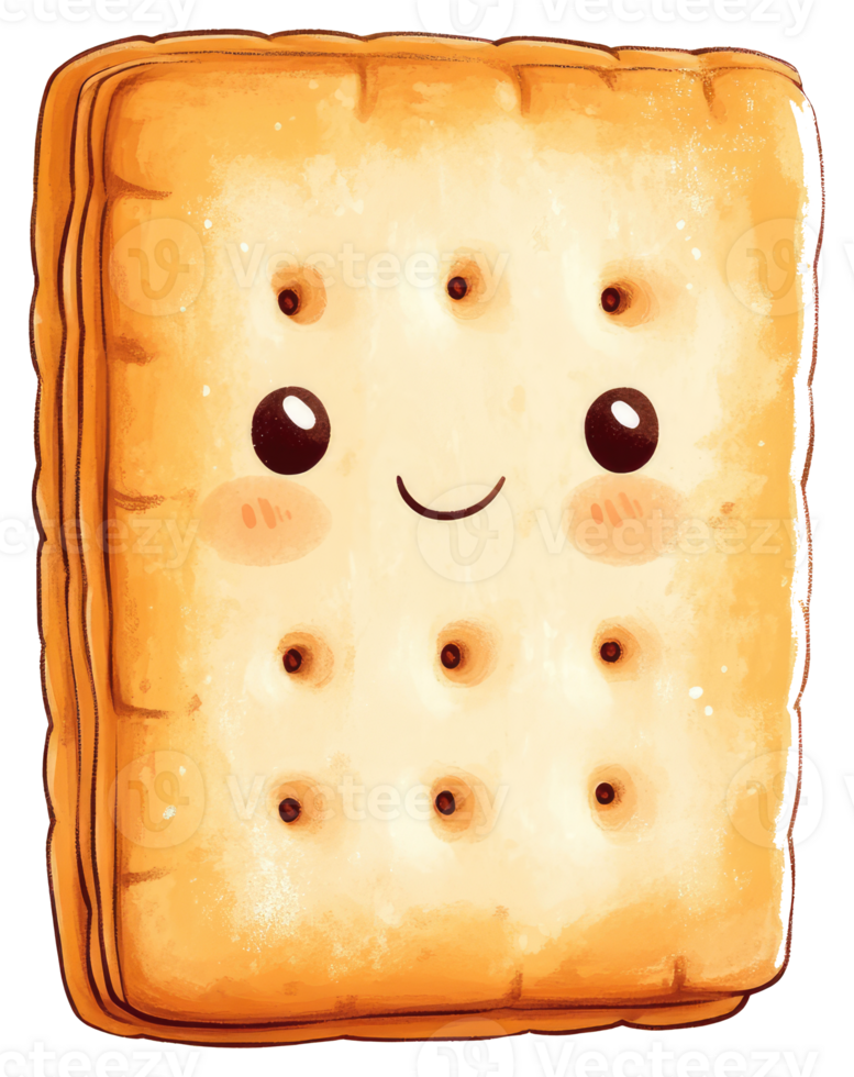 A friendly animated cartoon cracker sandwich with cute facial features png