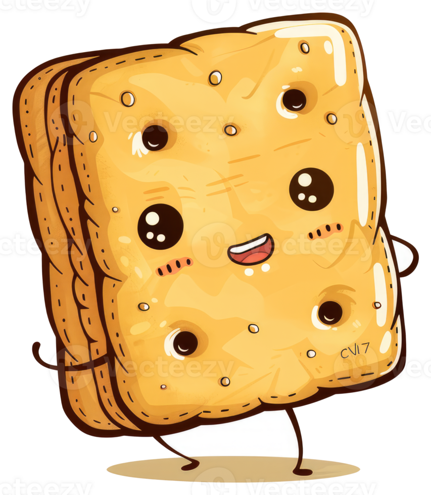An animated stack of crackers happily walking along casually png