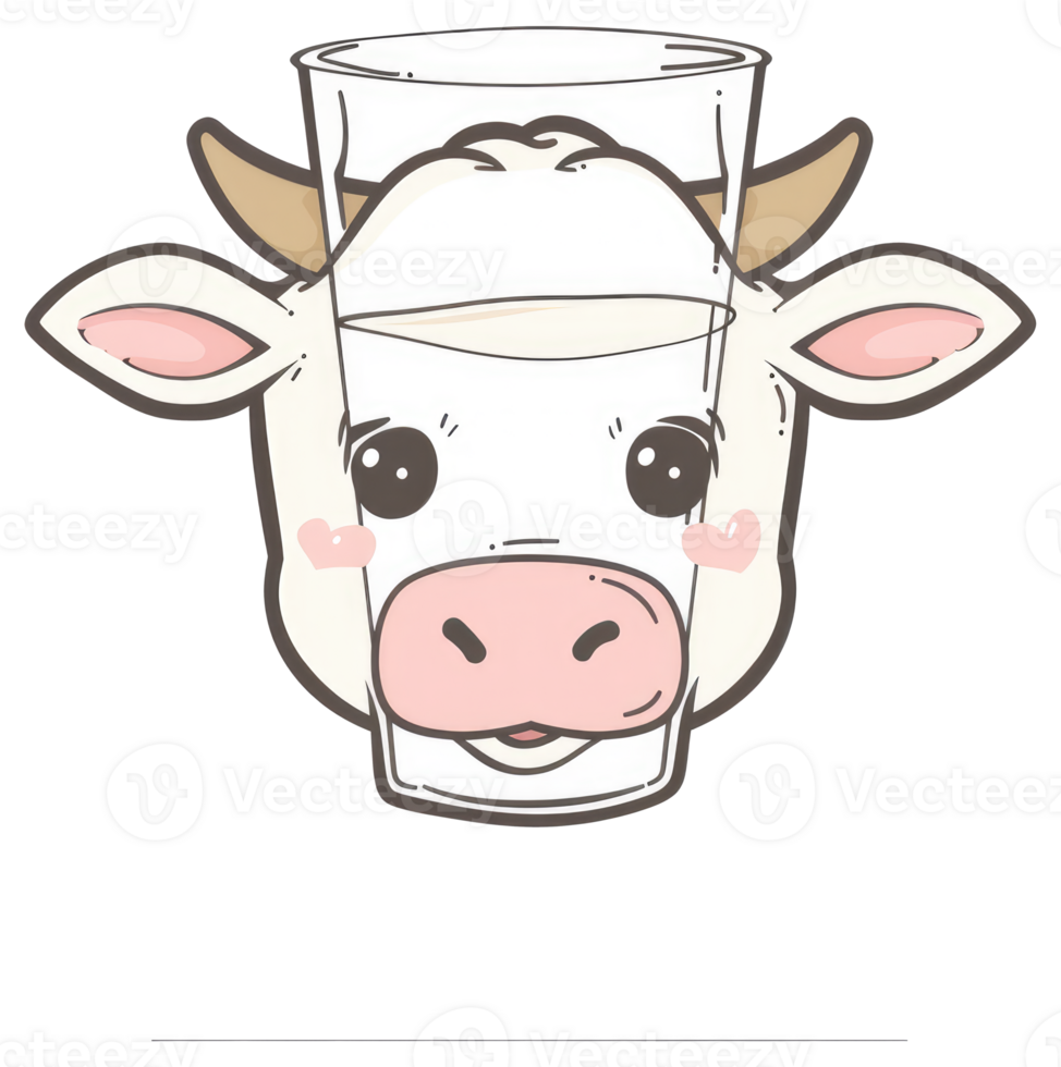A cartoon illustration of a cow with a glass of milk png
