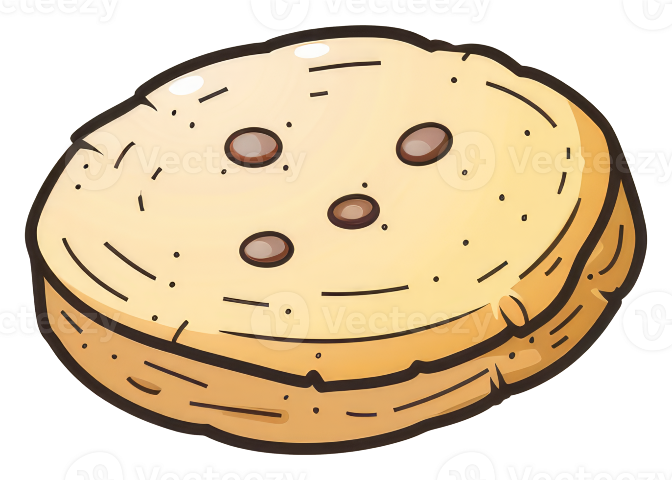 A single cartoon style round cookie with dark chocolate chips png