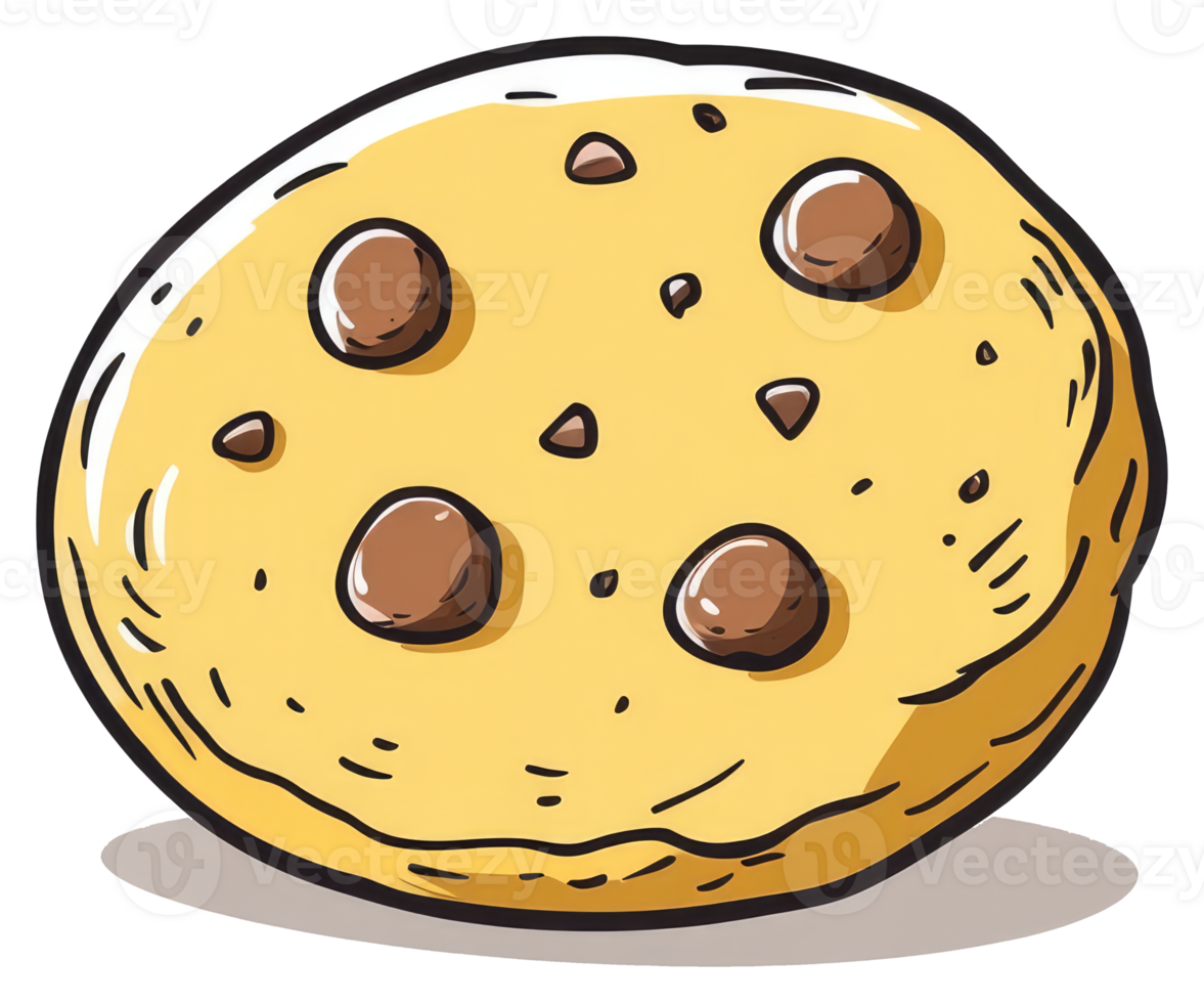 A delicious looking illustration of a chocolate chip cookie png