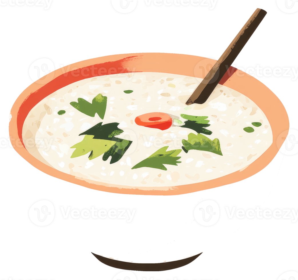 Illustration featuring a bowl of cooked rice with garnishing and spoon png