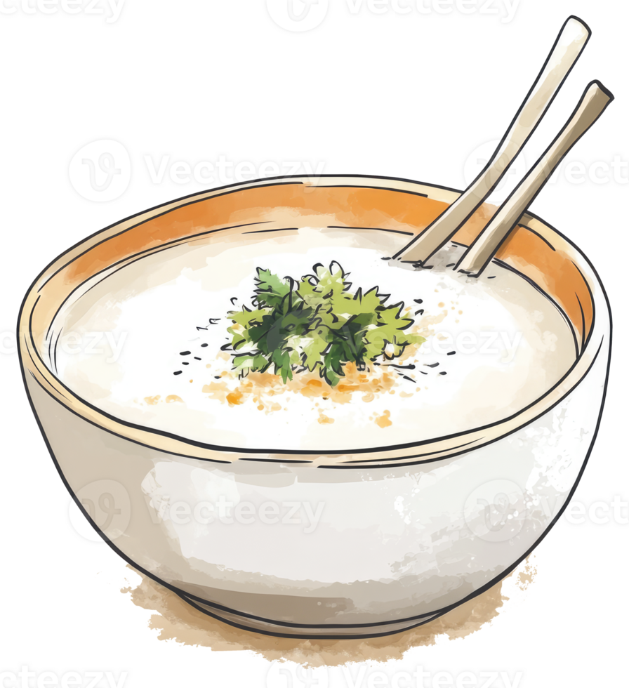 An artistic image of soup in a decorative bowl with chopsticks png