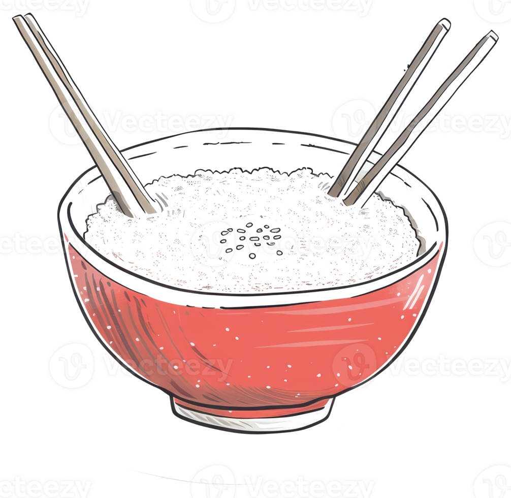 A bowl of cooked rice with chopsticks ready for eating png