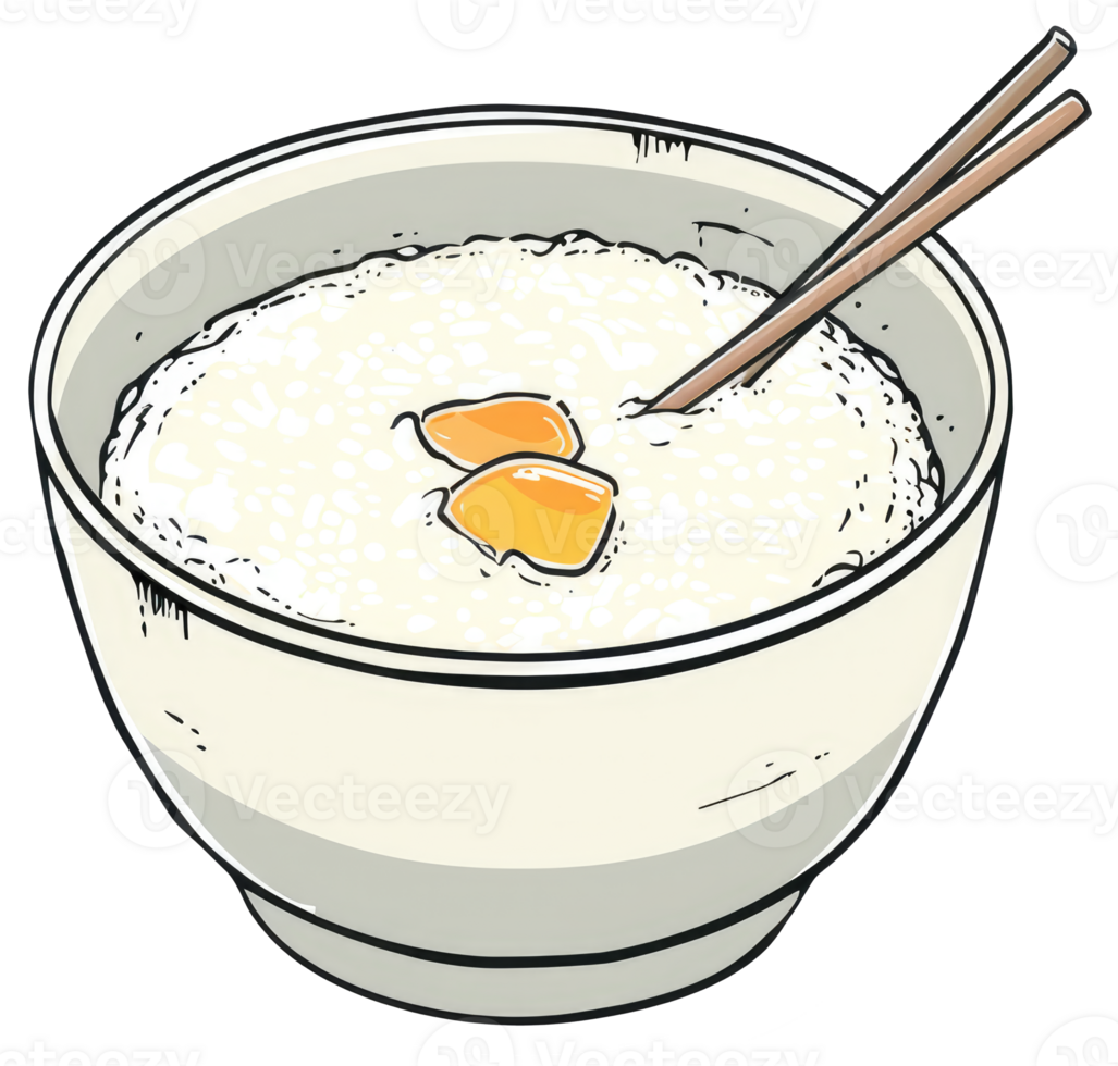 A bowl of rice with egg and wooden chopsticks inside png