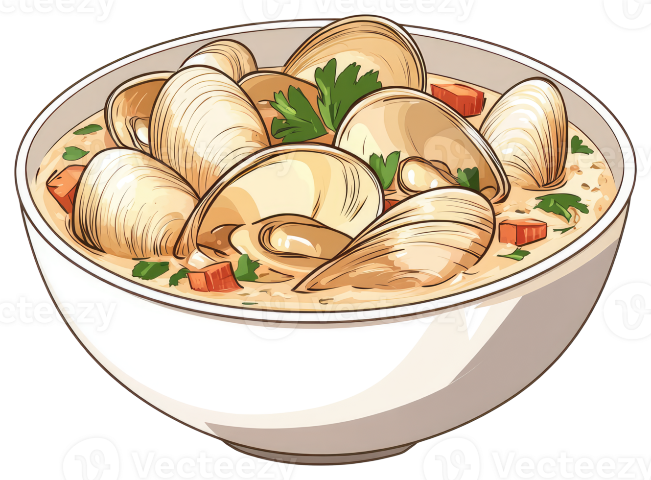 A Bowl Of Creamy Clam Chowder With Fresh Parsley Garnish png