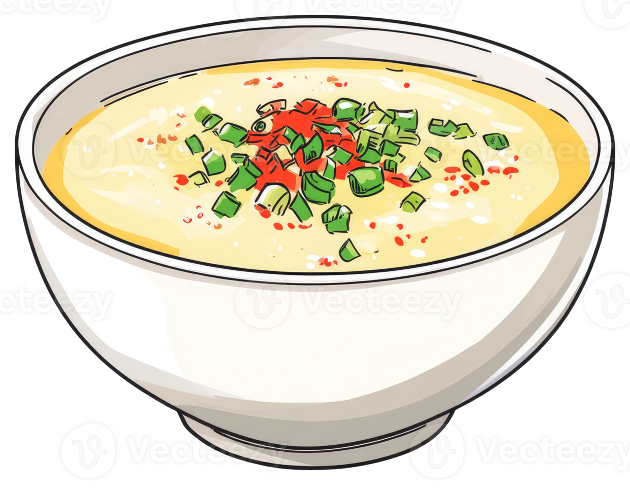An overhead drawing of a bowl filled with creamy soup png