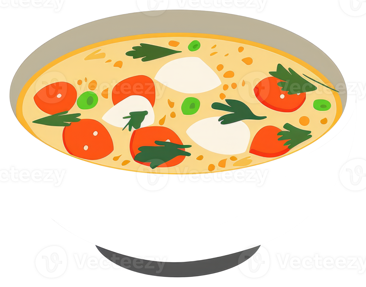 A decorative illustration of a bowl of tomato vegetable soup png