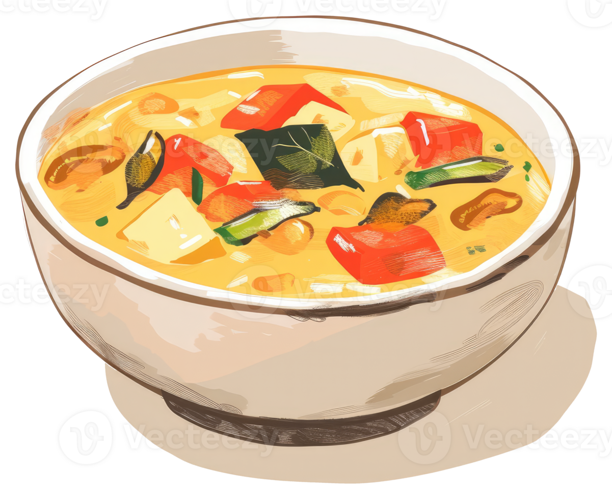 A creamy soup containing vegetables served in a bowl png