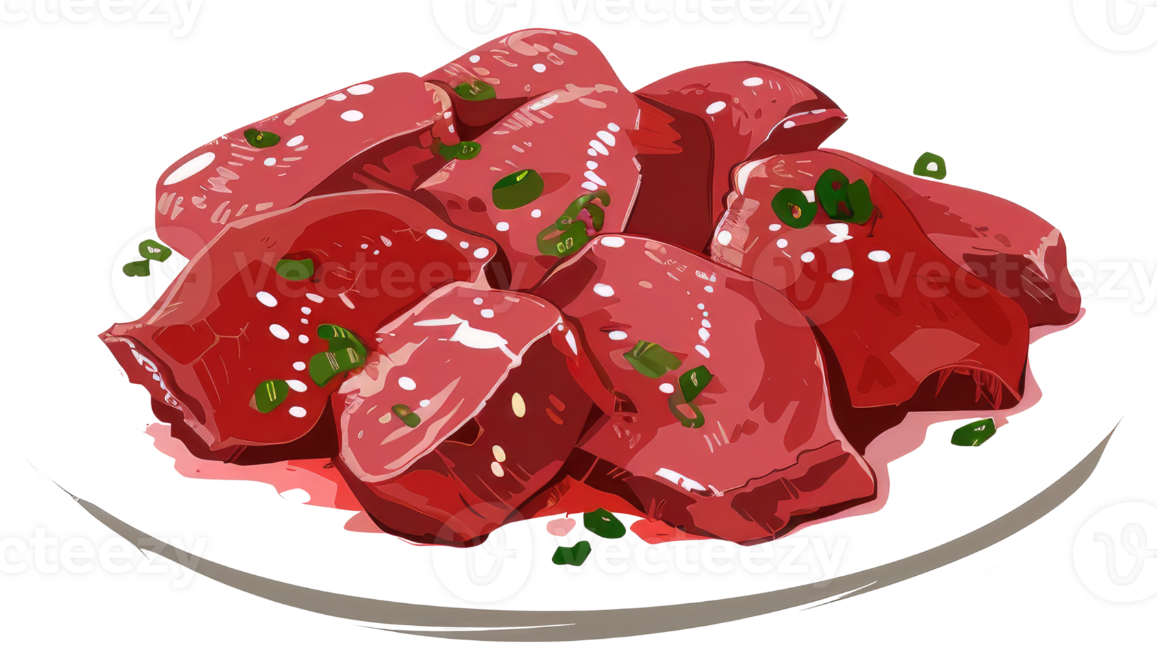 Prepared raw meat dish garnished with herbs on a plate png