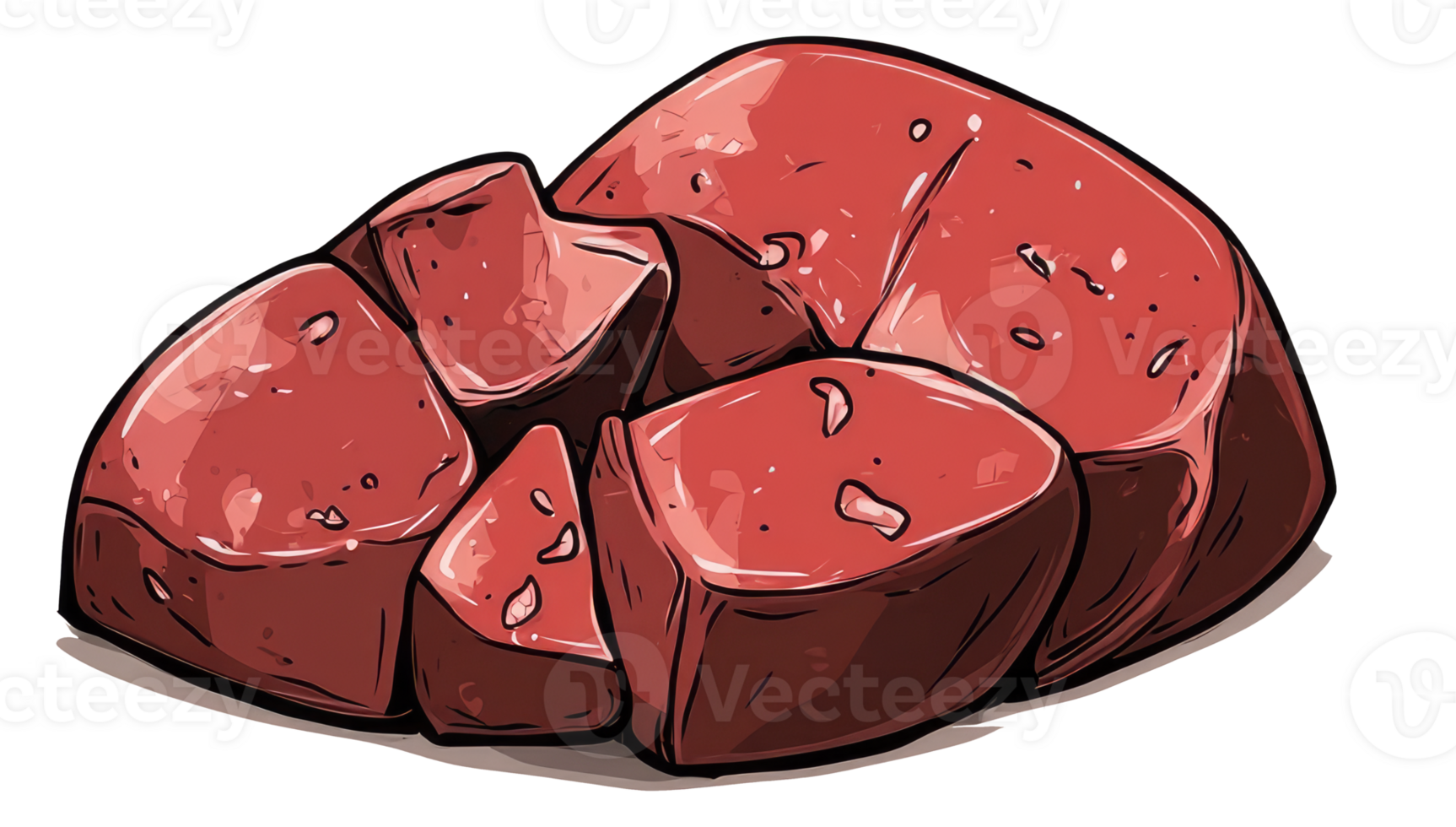 A cartoon illustration of several raw chunks of red meat png