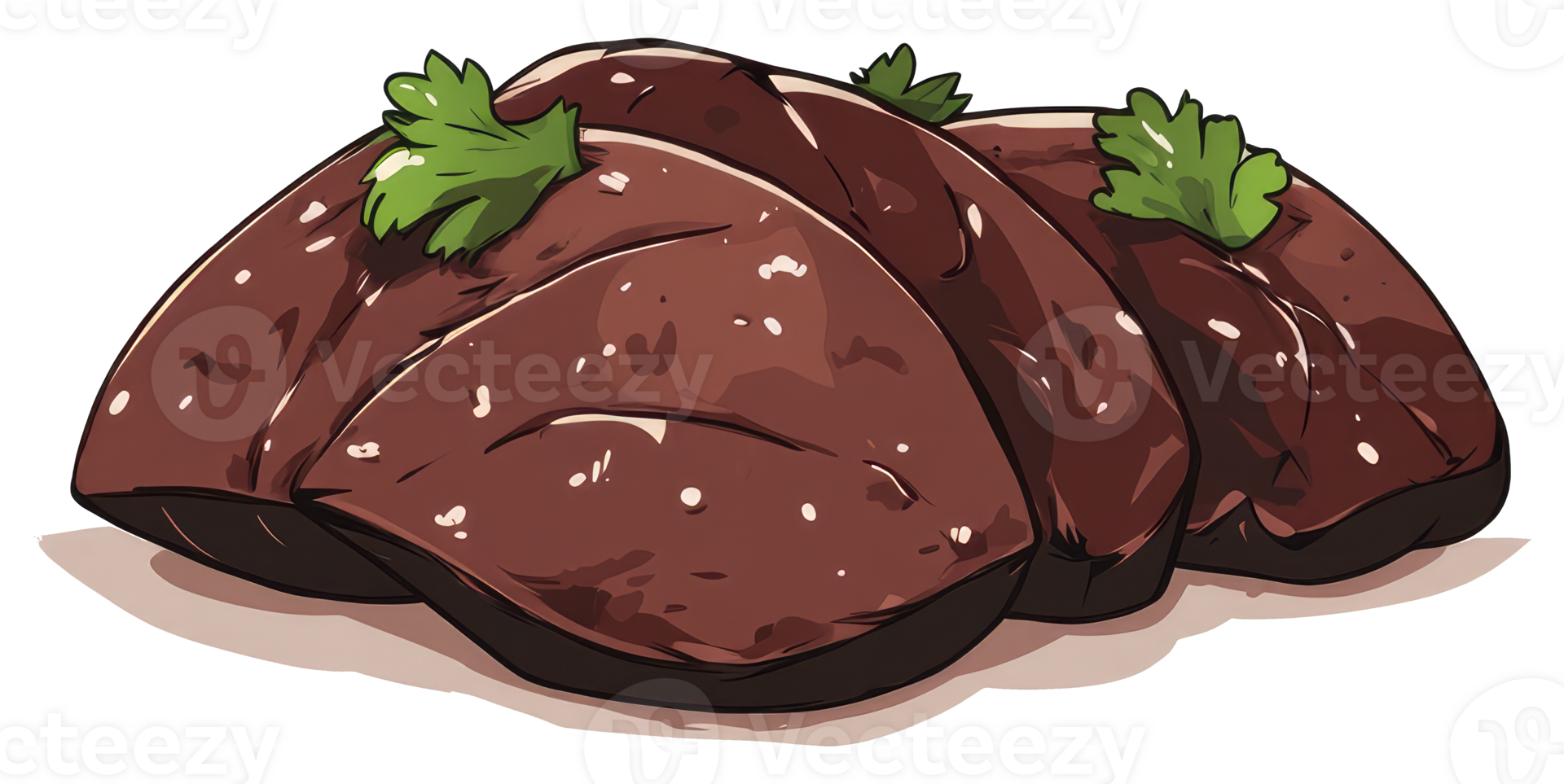 Three slices of cooked meat garnished with green herbs png