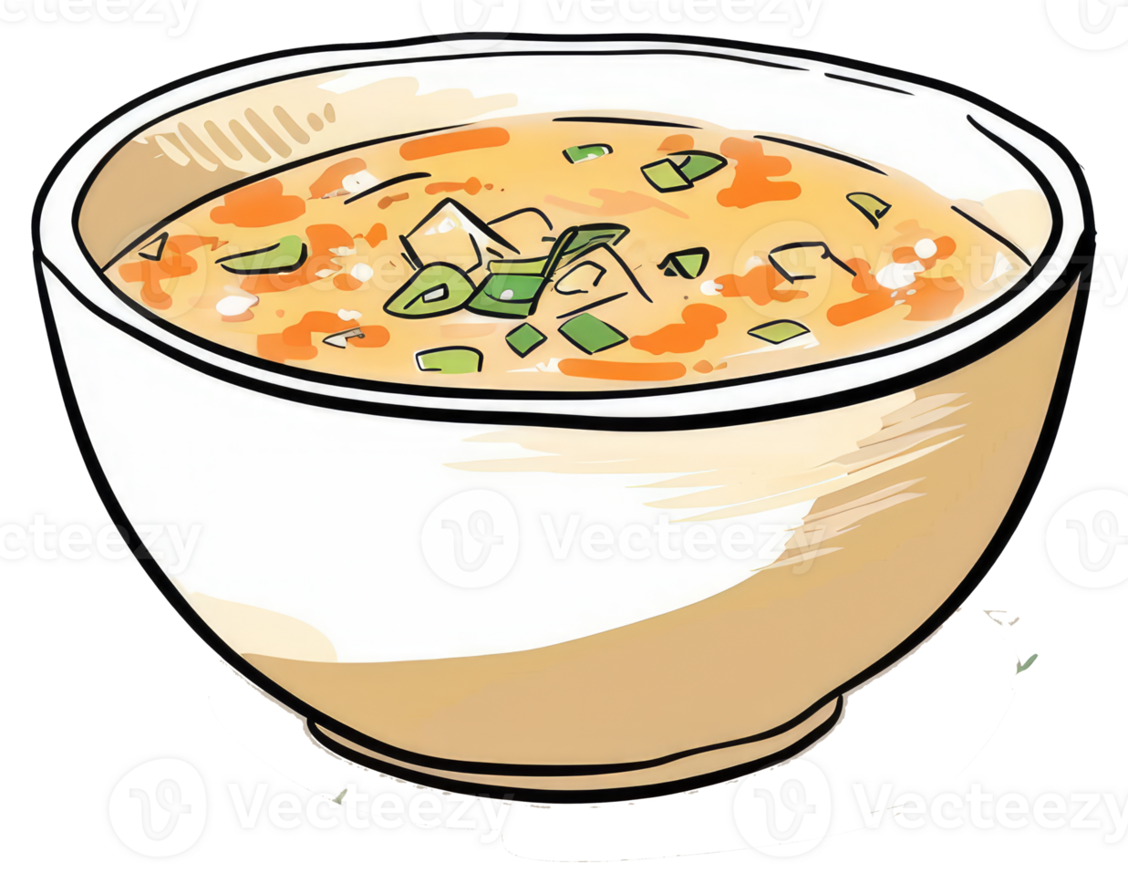 A colorful illustration depicting a bowl of soup ready to eat png