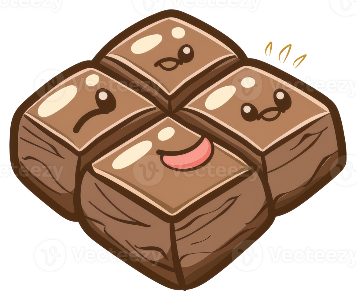 Four cute square food characters with different facial expressions png