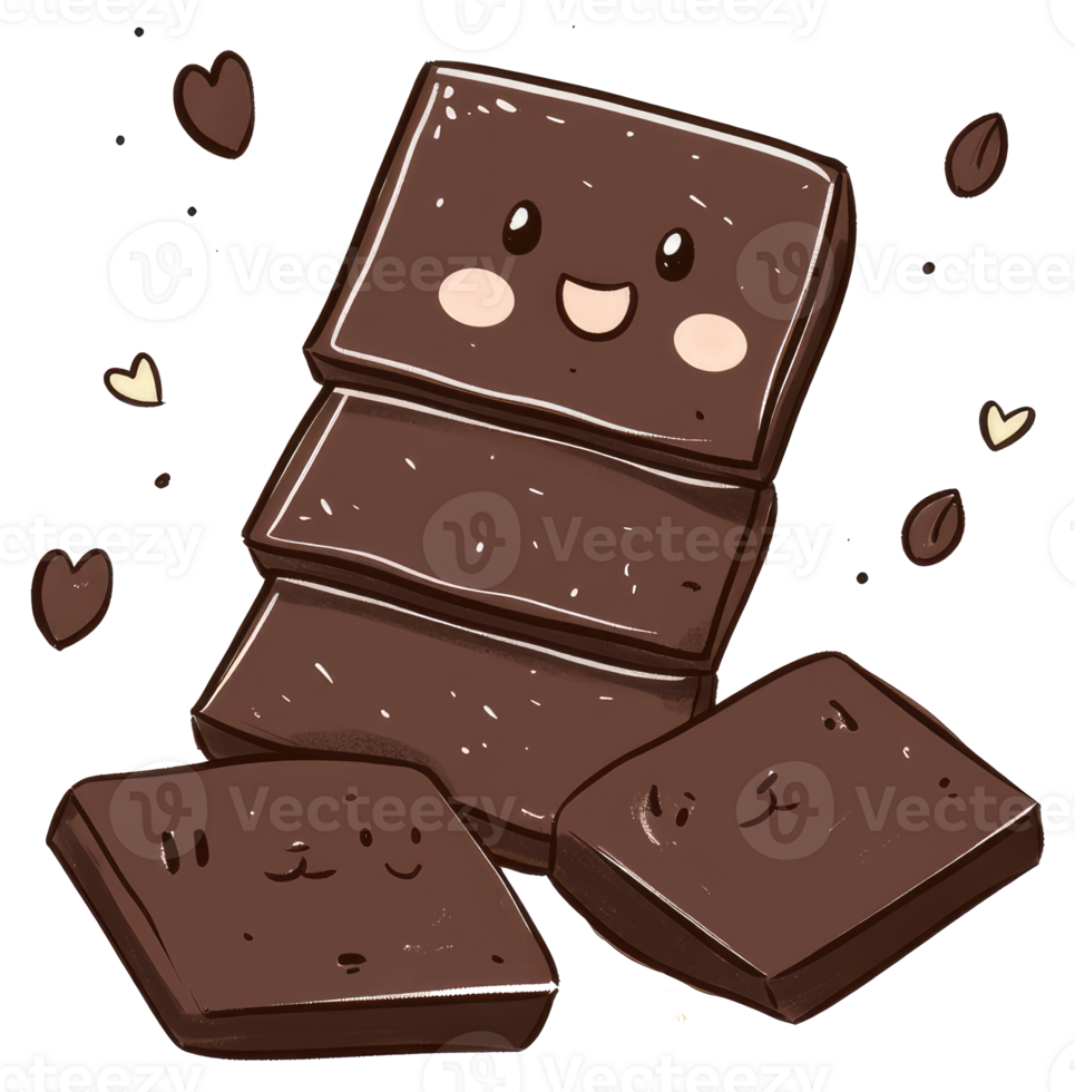 Stacked and scattered chocolate squares with cute smiling faces png