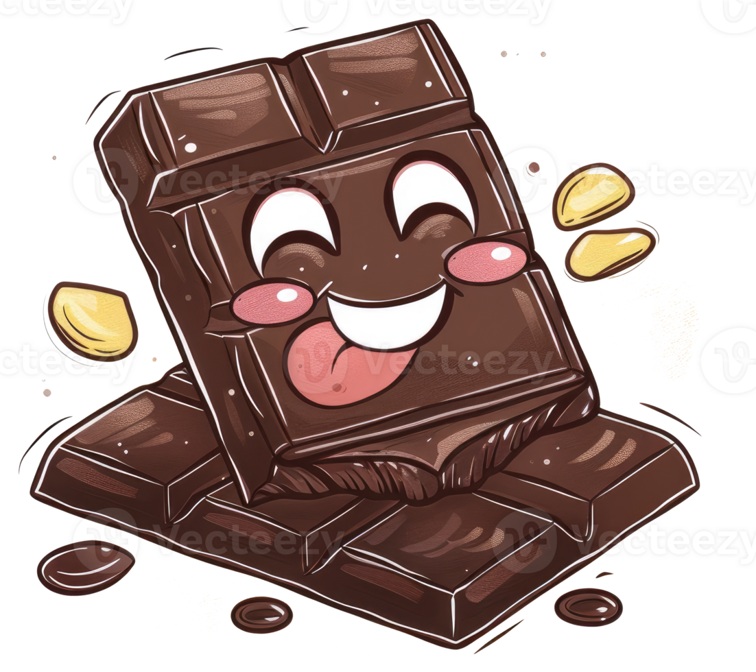 A happy chocolate bar with a smiling face and nuts beside it png