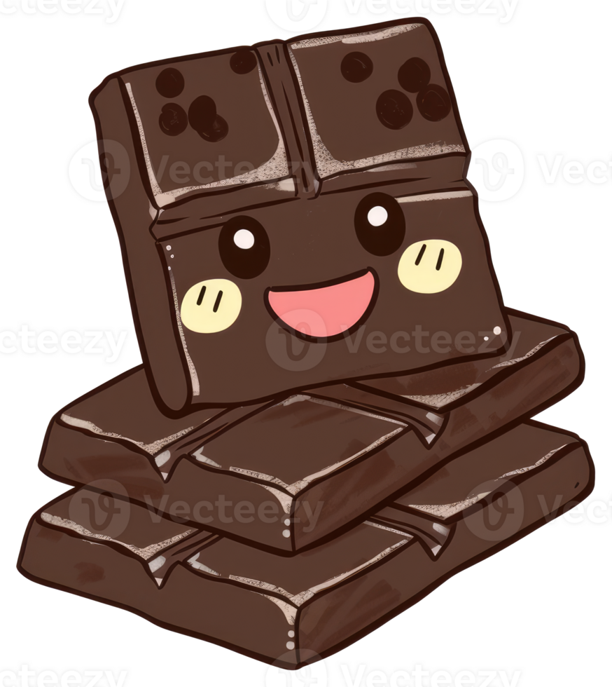 A happy stack of cartoon chocolate bars smiling cheerfully png