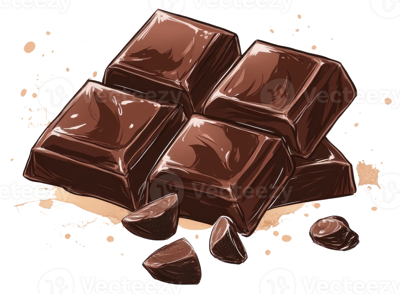 Dark brown blocks of chocolate with some scattered smaller pieces png