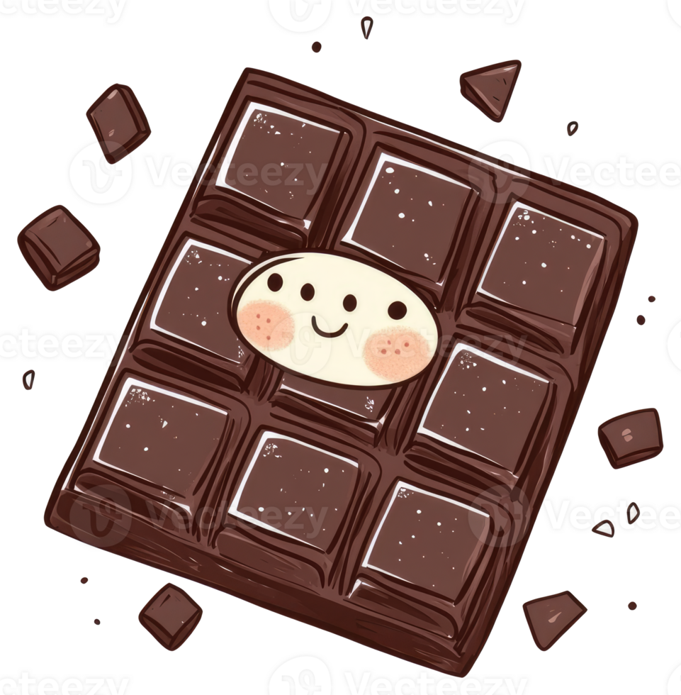 A charming illustration of a chocolate bar with a smiling face png