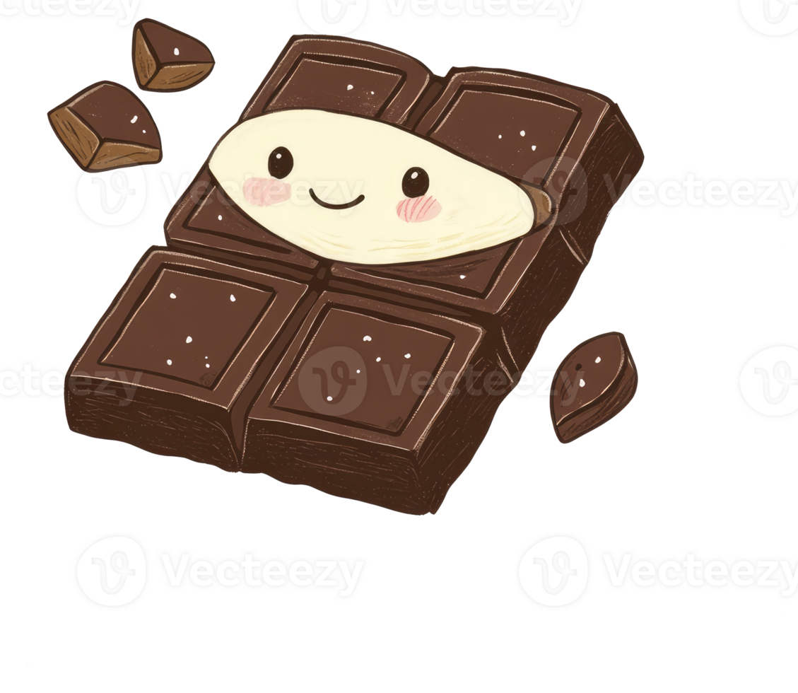 Adorable smiling chocolate bar adorned with a creamy nut topping png