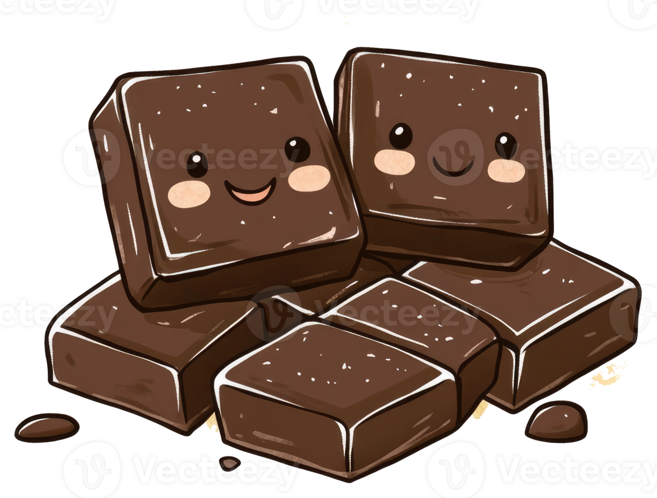 Animated stack of smiling chocolate squares with kawaii expressions png