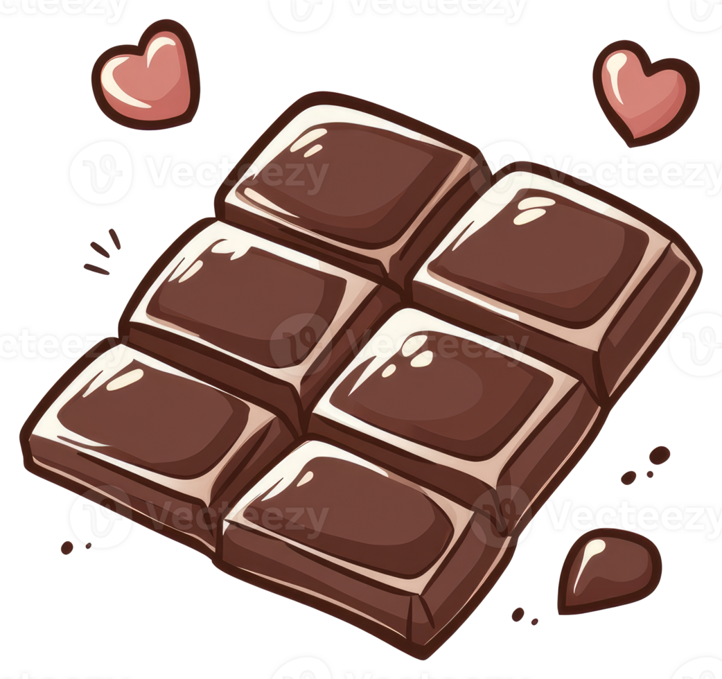 A delicious chocolate bar with heart shapes floating around it png