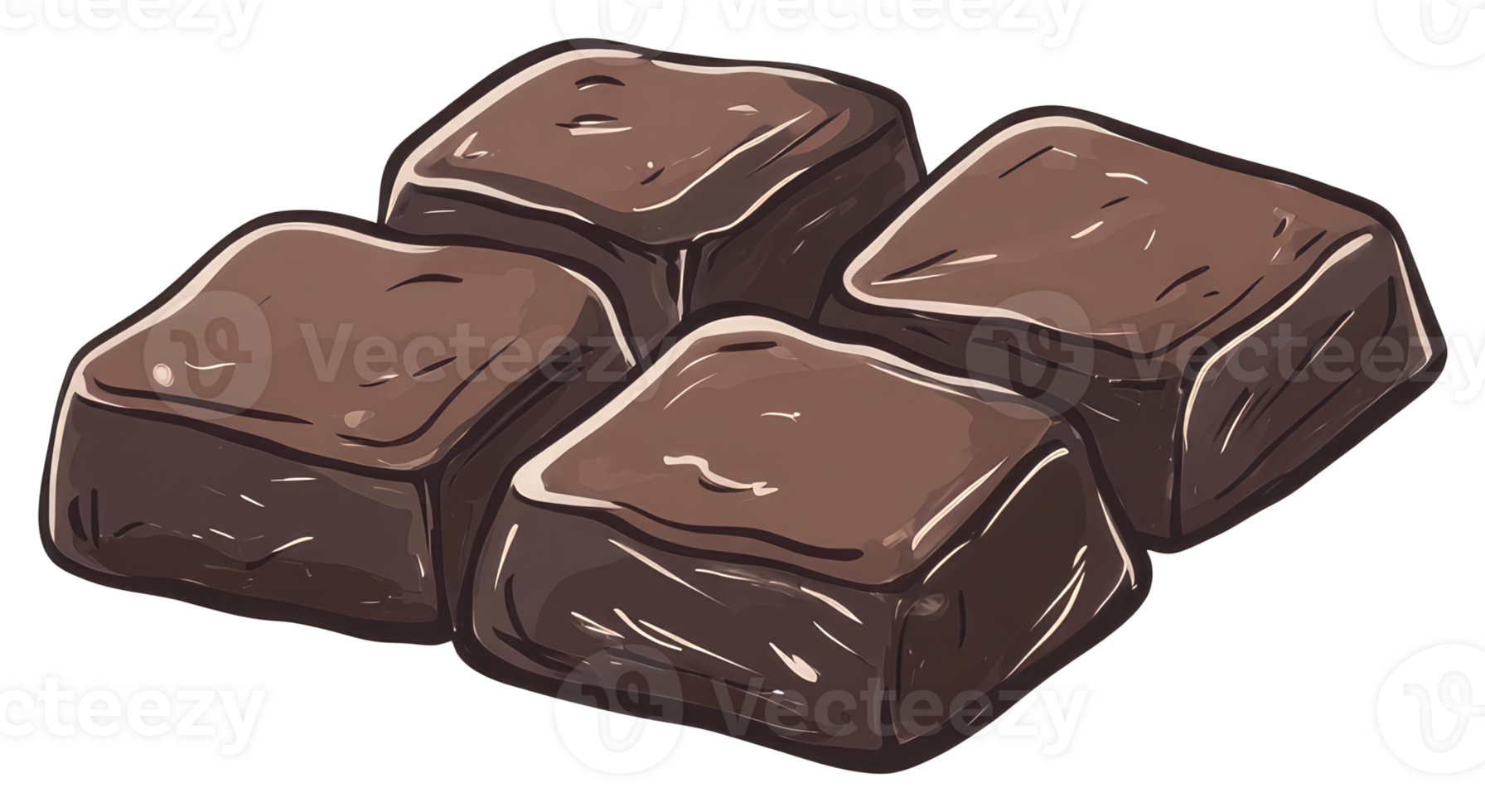 Four square chocolates are depicted on a white background png