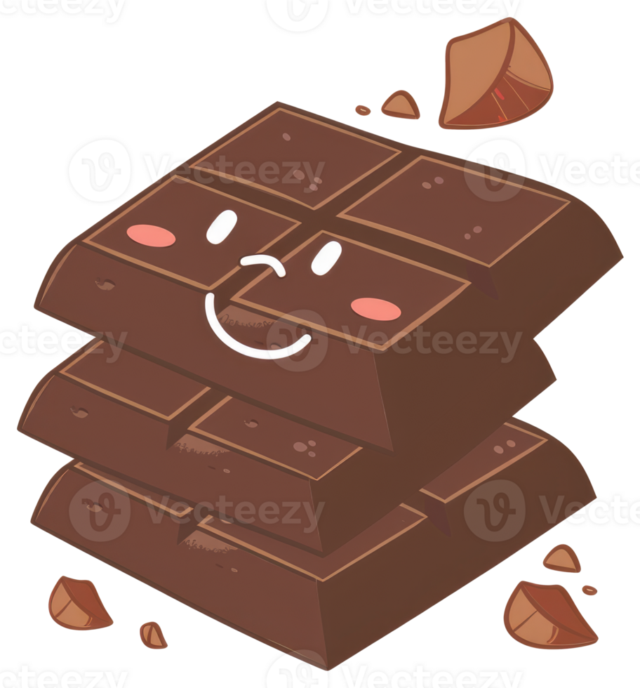 A happy smiling stack of three chocolate bar pieces png