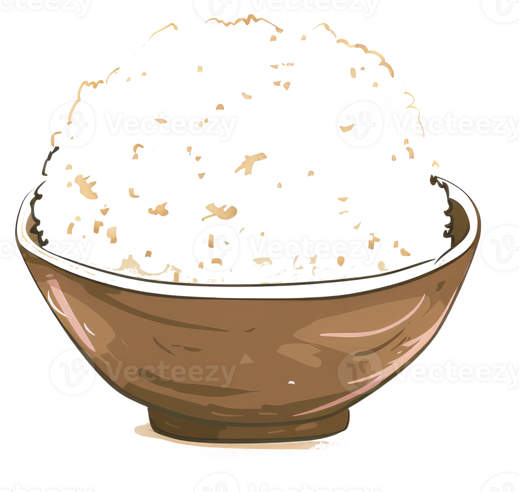 A brown bowl full of fluffy and delicious cooked rice png