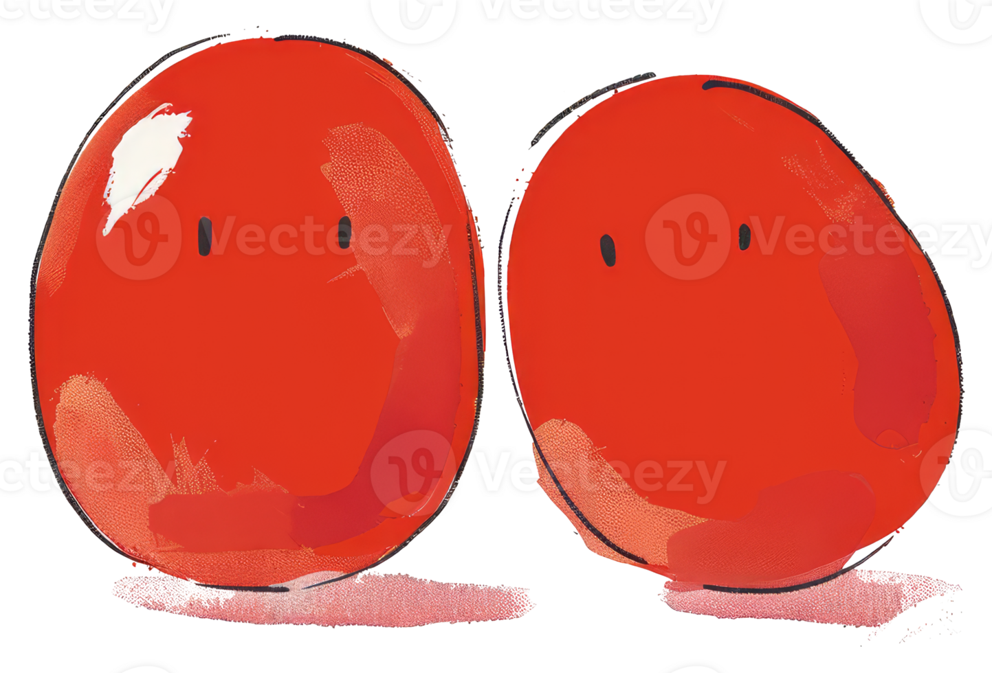Two abstract stylized red fruit with simple faces stand together png