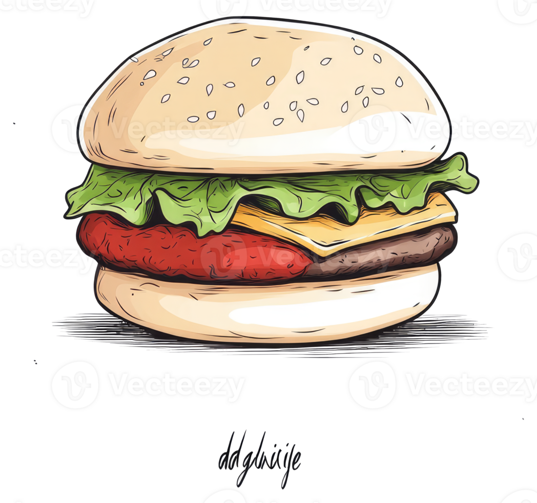 A detailed illustration presents a delicious burger with different layers png