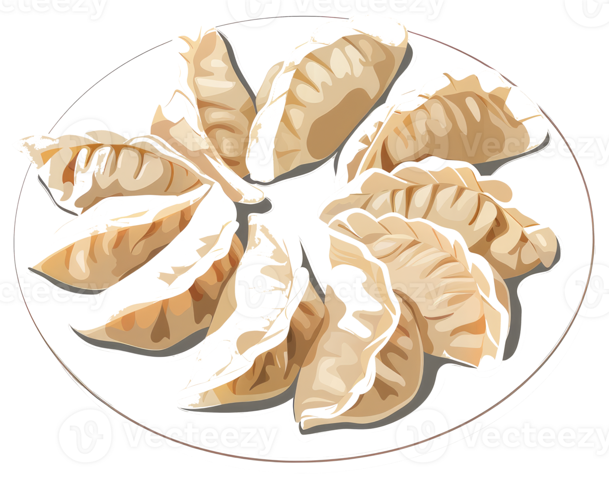 A plate of dumplings arranged in a circular pattern png