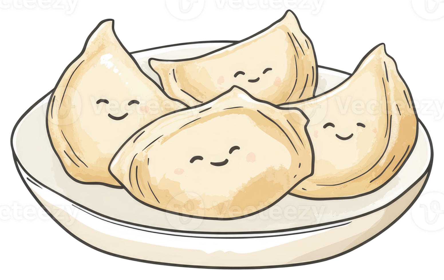 Adorable cartoon dumplings with smiley faces on a plate png