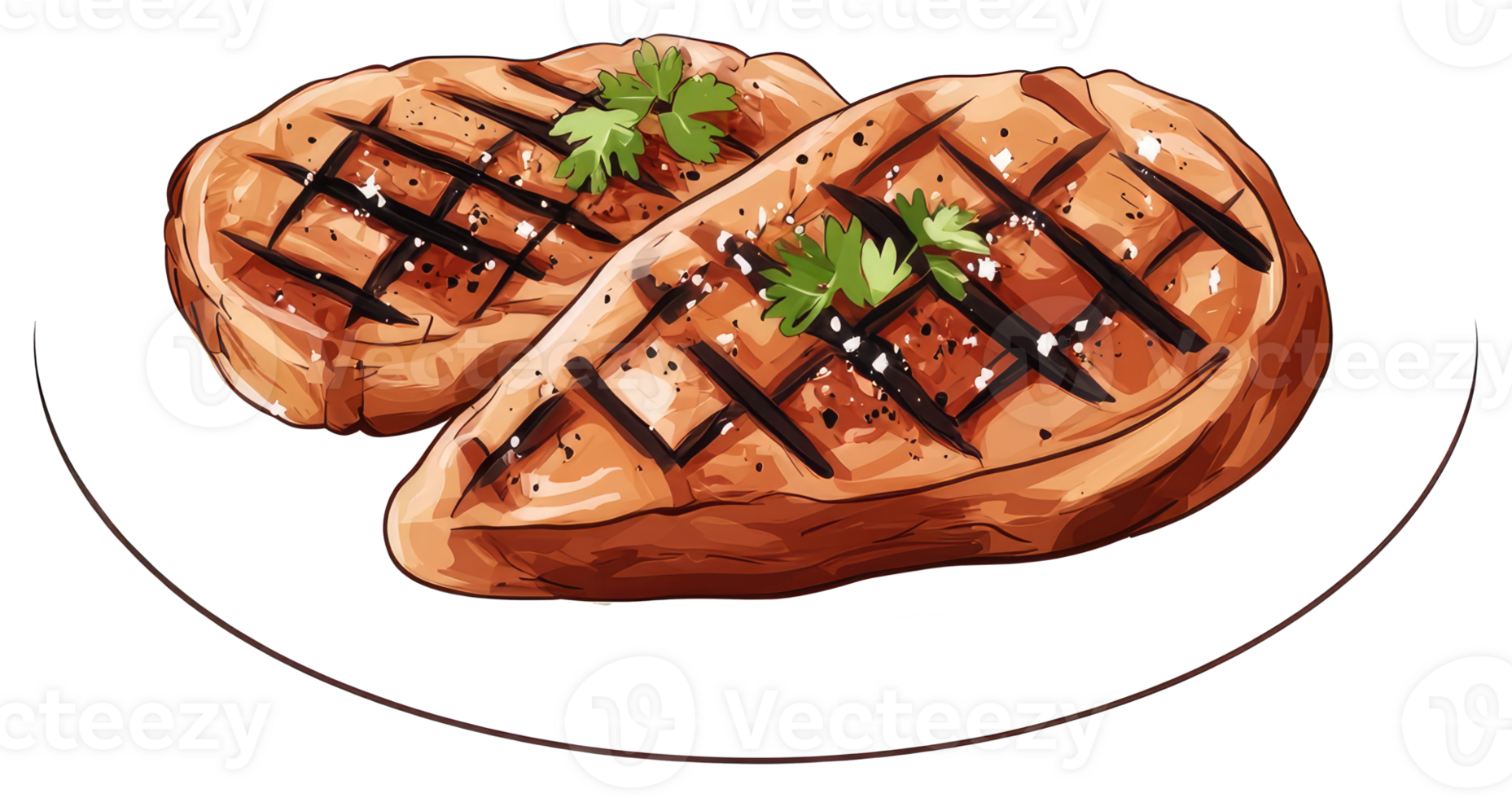 Grilled Chicken Breasts with Herbs and Salt on a White Plate png
