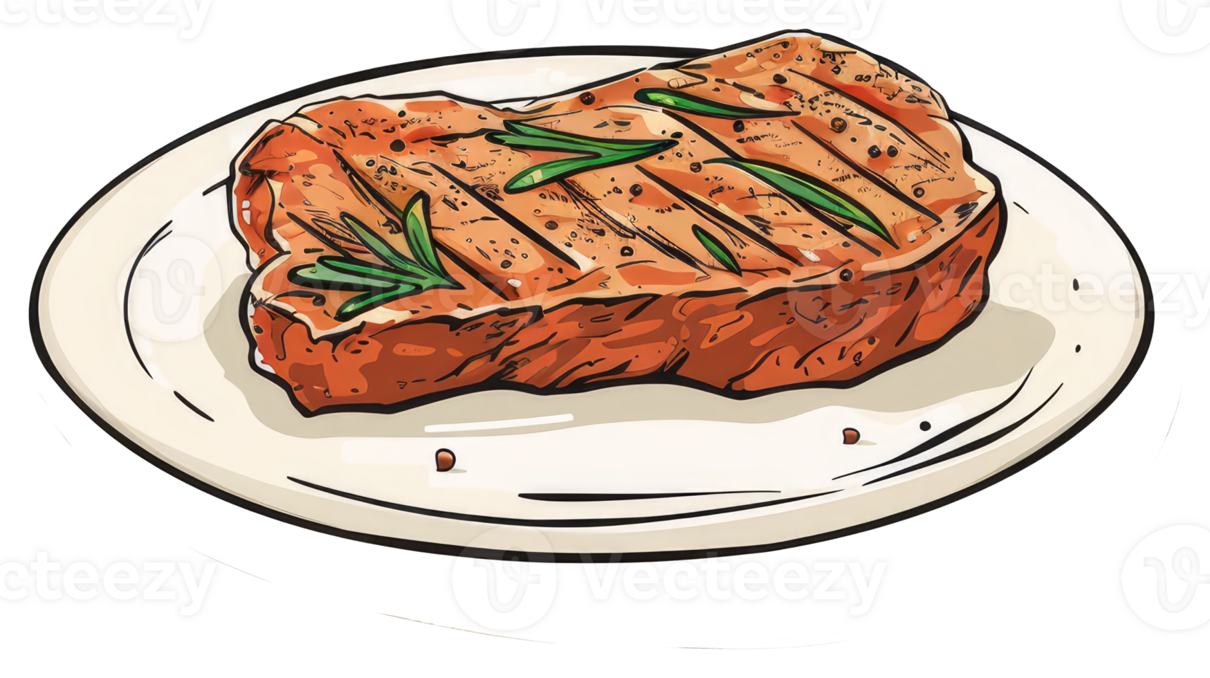 Grilled steak seasoned with herbs and spices on a white plate png