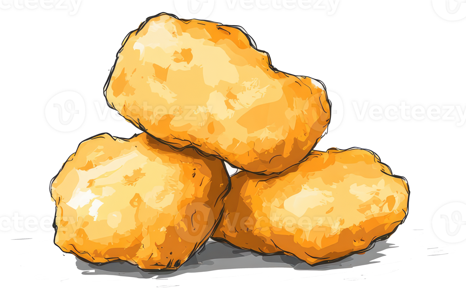Three golden fried chicken nuggets arranged in a pile png