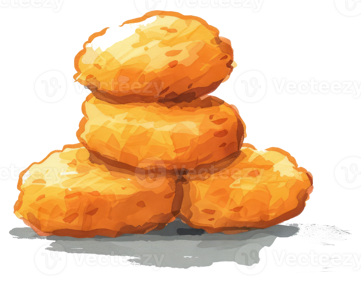 Four golden and crispy fried food items arranged in a stack png